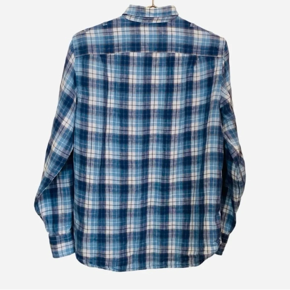 J.Crew Irish Linen Blue Plaid Button-Down Shirt Men’s Medium Long Sleeve